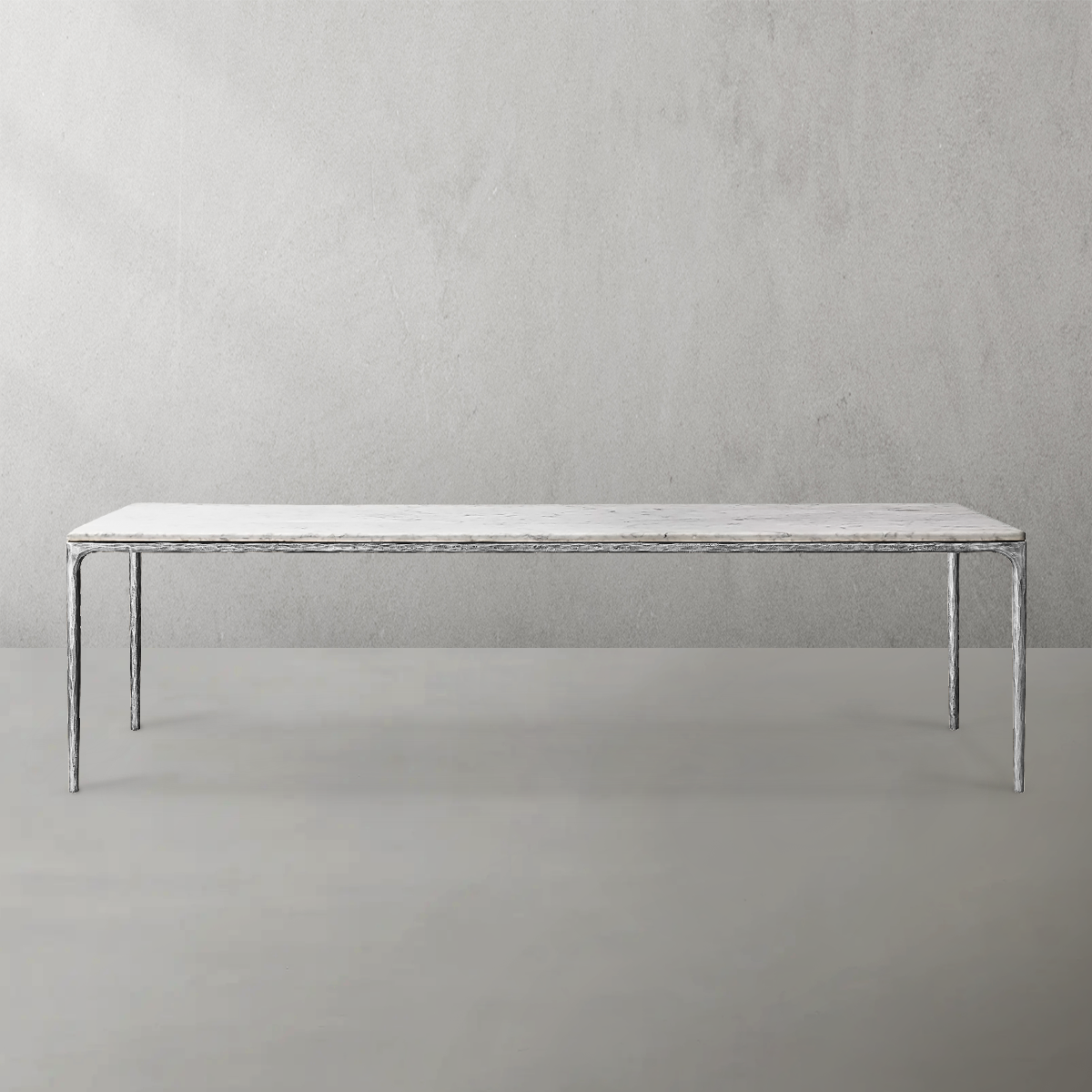 Hand-Forged Metal Marble Rectangular Dining Table