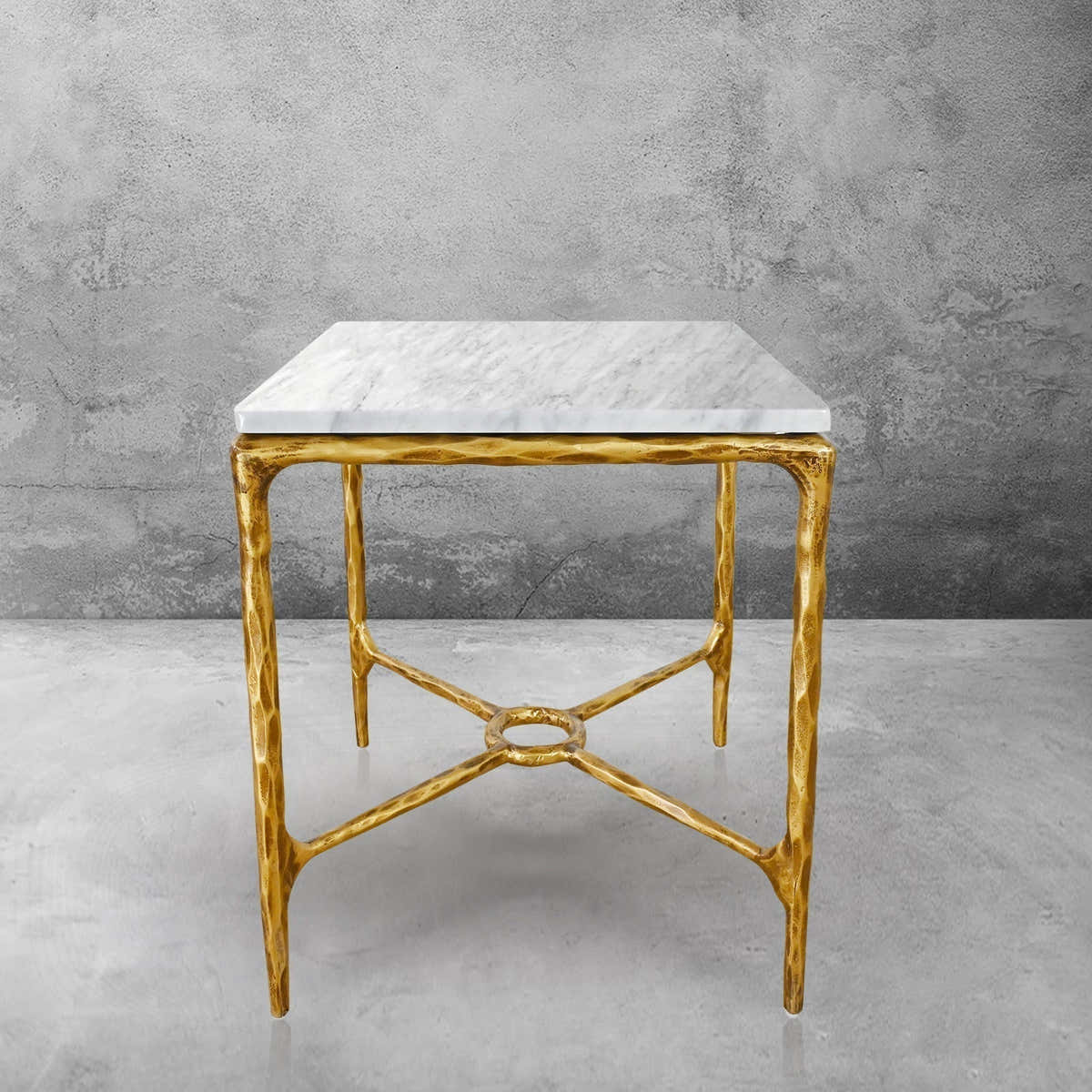 Hand-Forged Metal Mabrble Square Side Table 18" 22" Overhang O