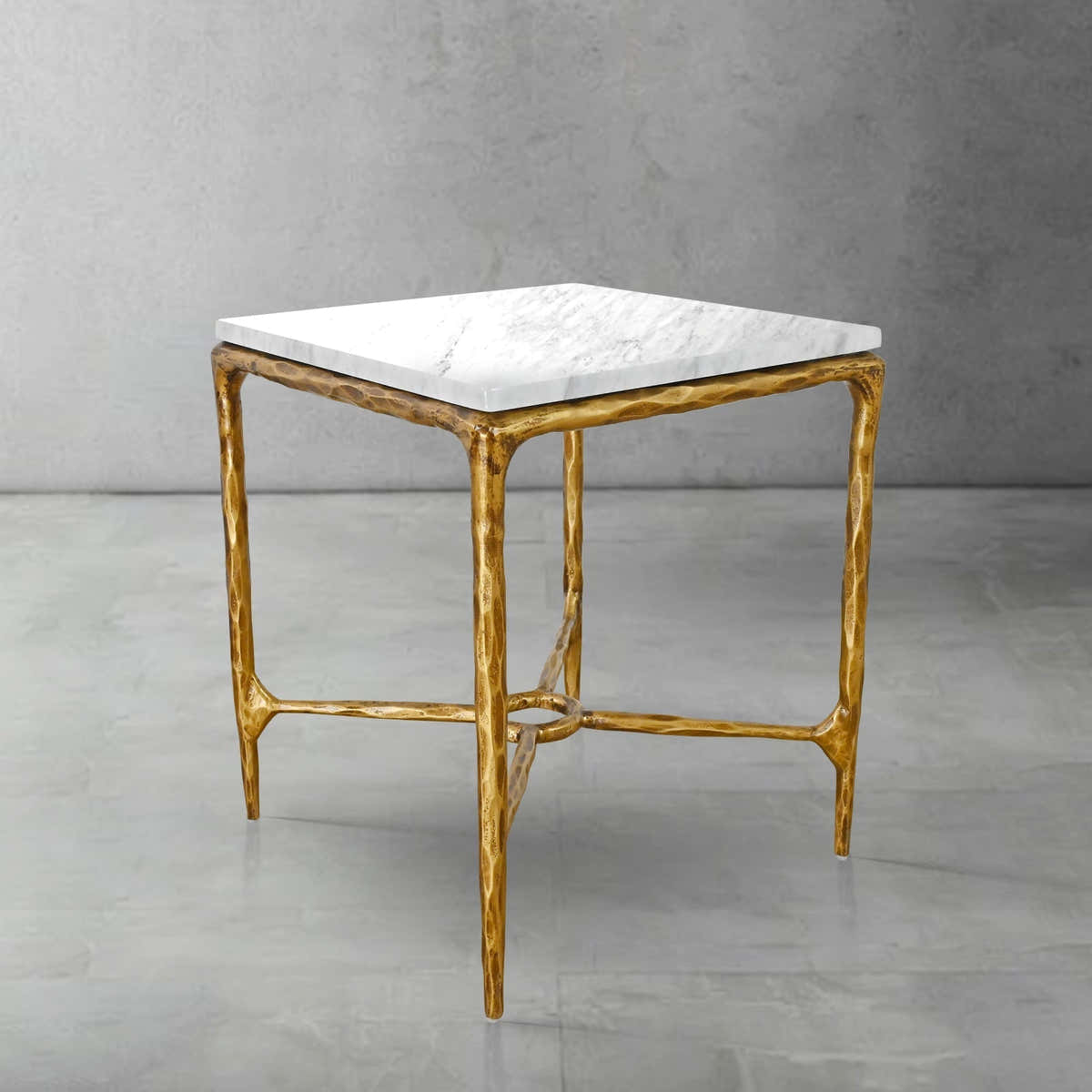 Hand-Forged Metal Mabrble Square Side Table 18" 22" Overhang O