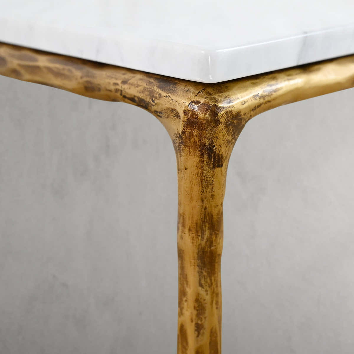 Hand-Forged Metal Mabrble Square Side Table 18" 22" Overhang O