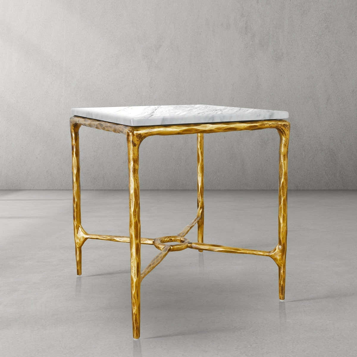 Hand-Forged Metal Mabrble Square Side Table 18" 22" Overhang O