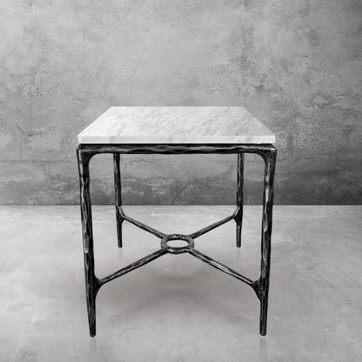 Hand-Forged Metal Mabrble Square Side Table 18" 22" Overhang O