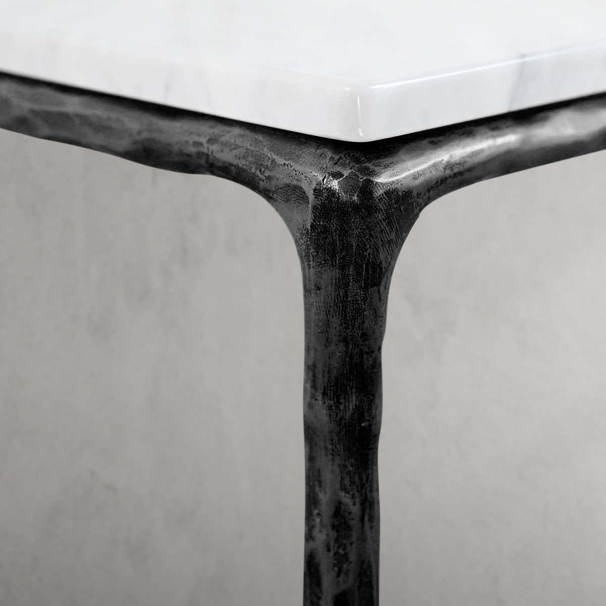 Hand-Forged Metal Mabrble Square Side Table 18" 22" Overhang O