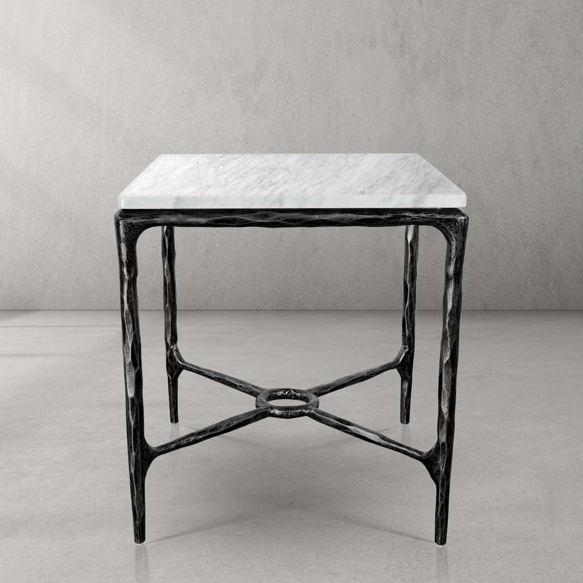 Hand-Forged Metal Mabrble Square Side Table 18" 22" Overhang O