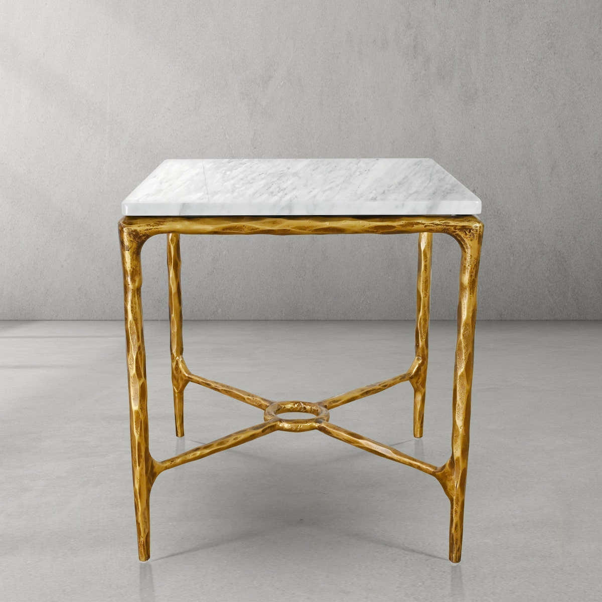 Hand-Forged Metal Mabrble Square Side Table 18" 22" Overhang O