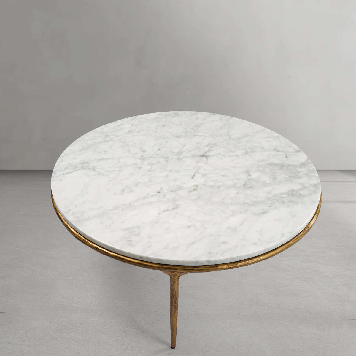 Hand-Forged Metal Marble Round Coffee Table 3 Legs 35"