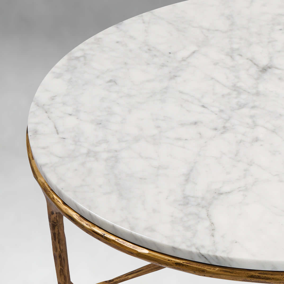 Hand-Forged Metal Marble Round Coffee Table 3 Legs 35"