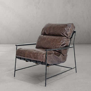 Hand-Forged Metal Leather Armchair