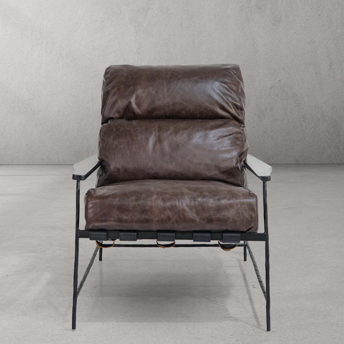 Hand-Forged Metal Leather Armchair