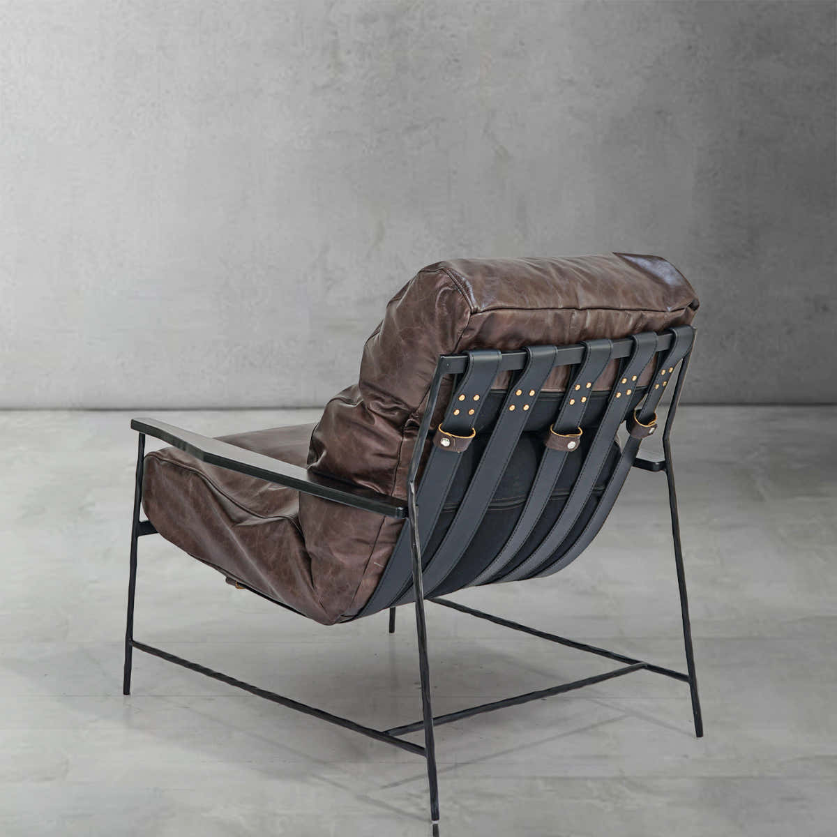 Hand-Forged Metal Leather Armchair