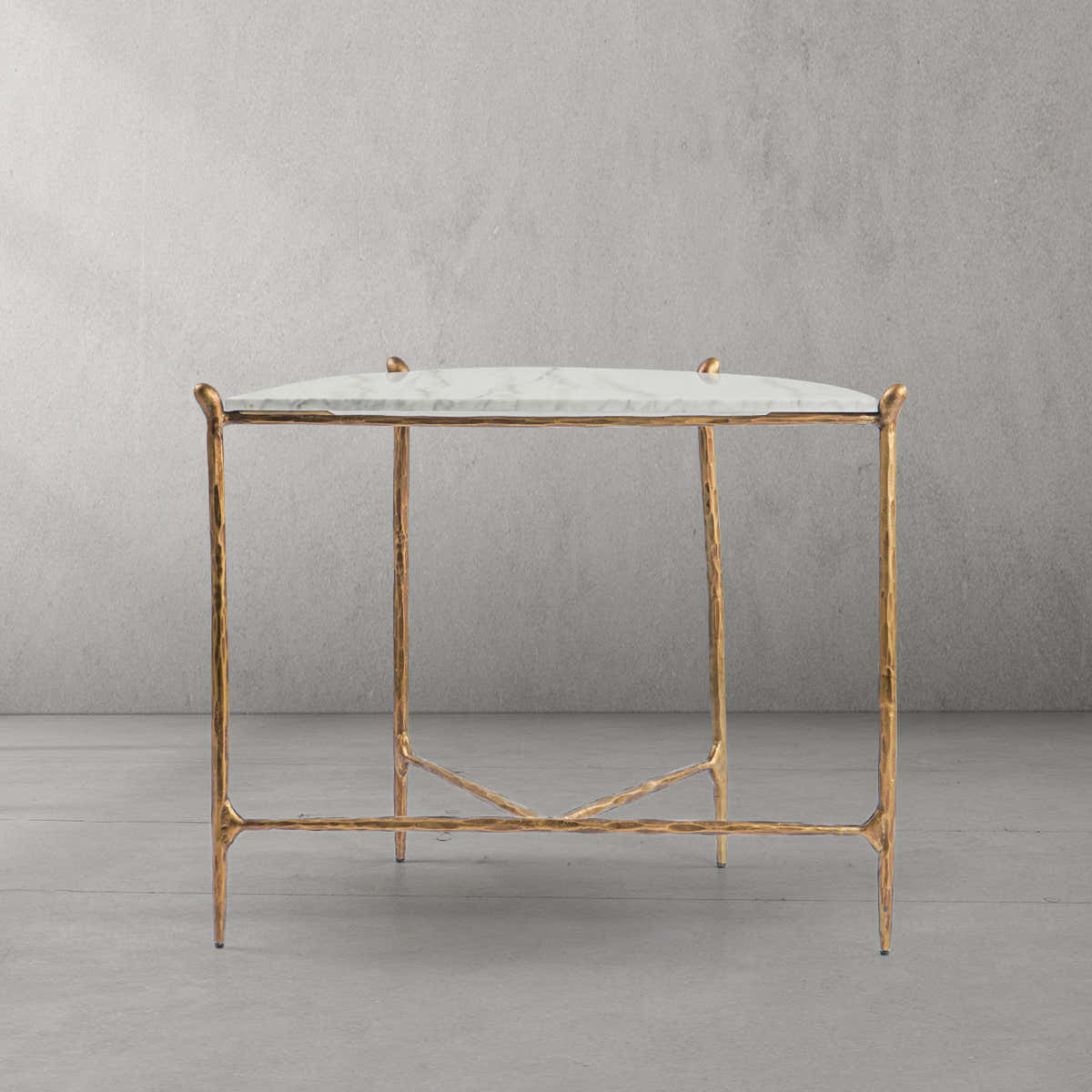 Hand-Forged Metal Horn Semi-Circle Marble Console Table