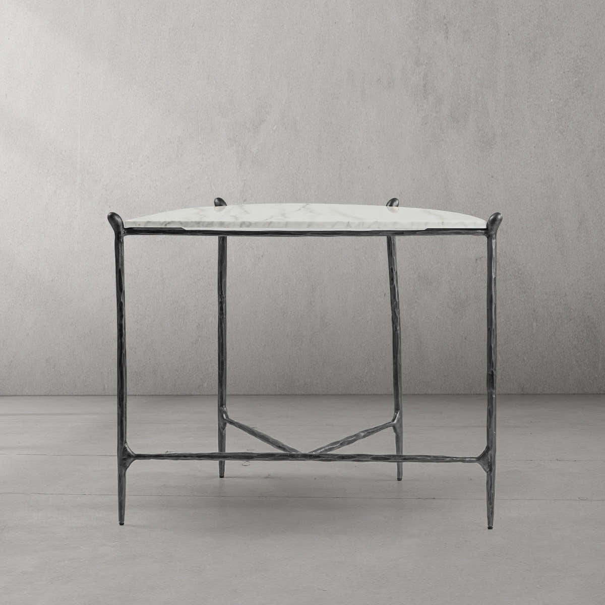 Hand-Forged Metal Horn Semi-Circle Marble Console Table