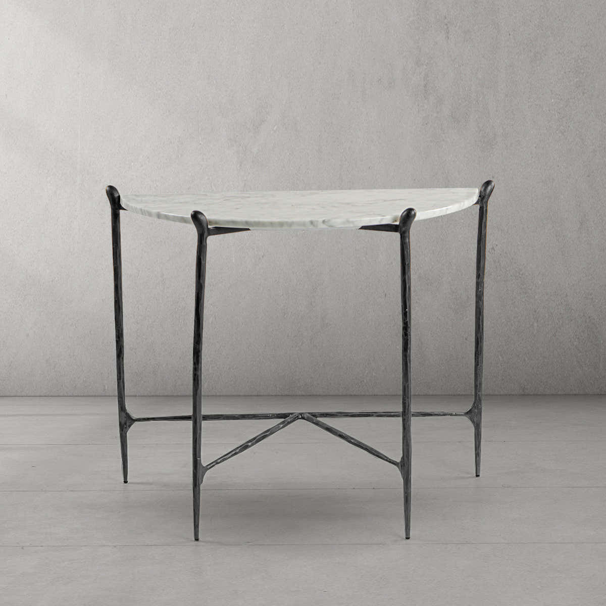 Hand-Forged Metal Horn Semi-Circle Marble Console Table