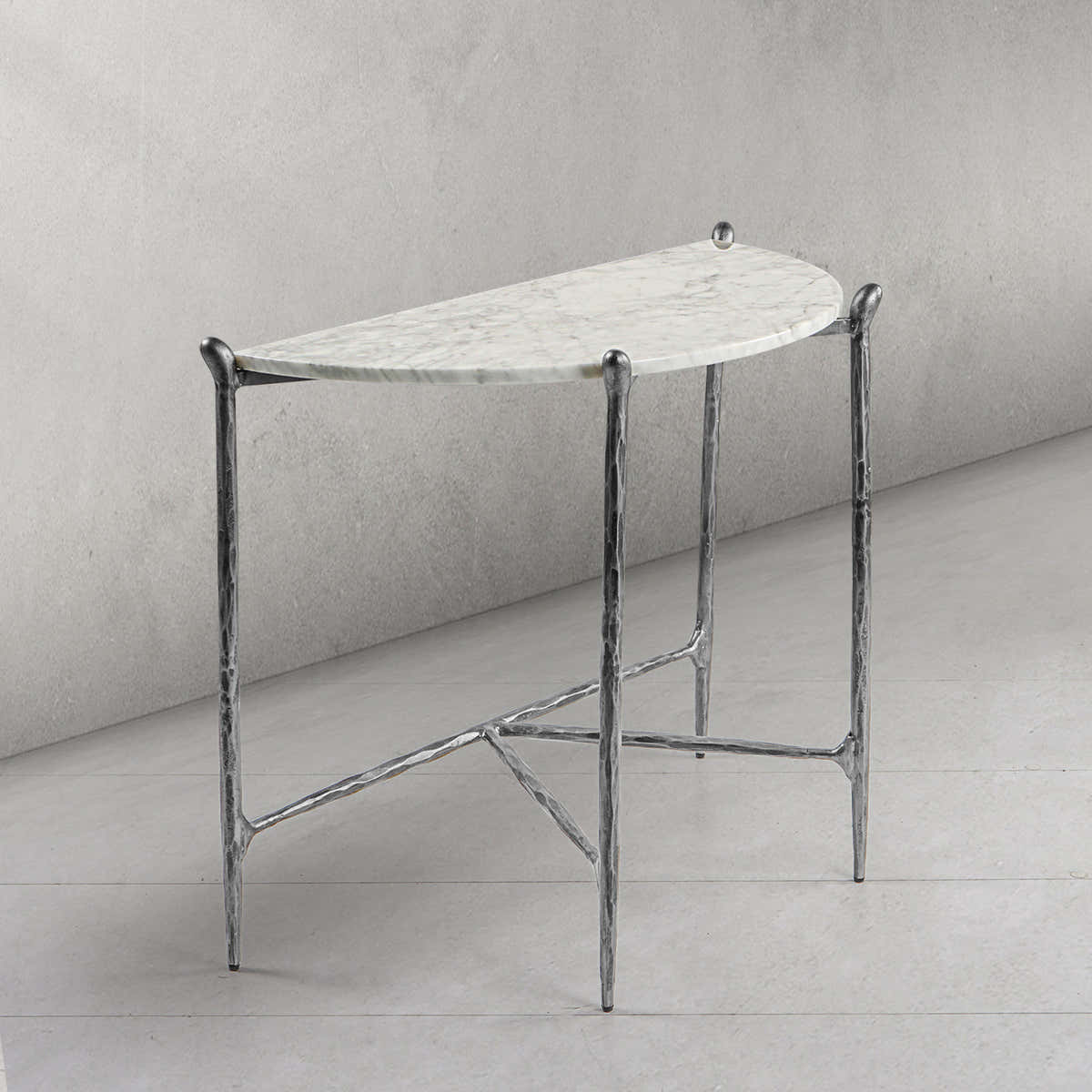 Hand-Forged Metal Horn Semi-Circle Marble Console Table