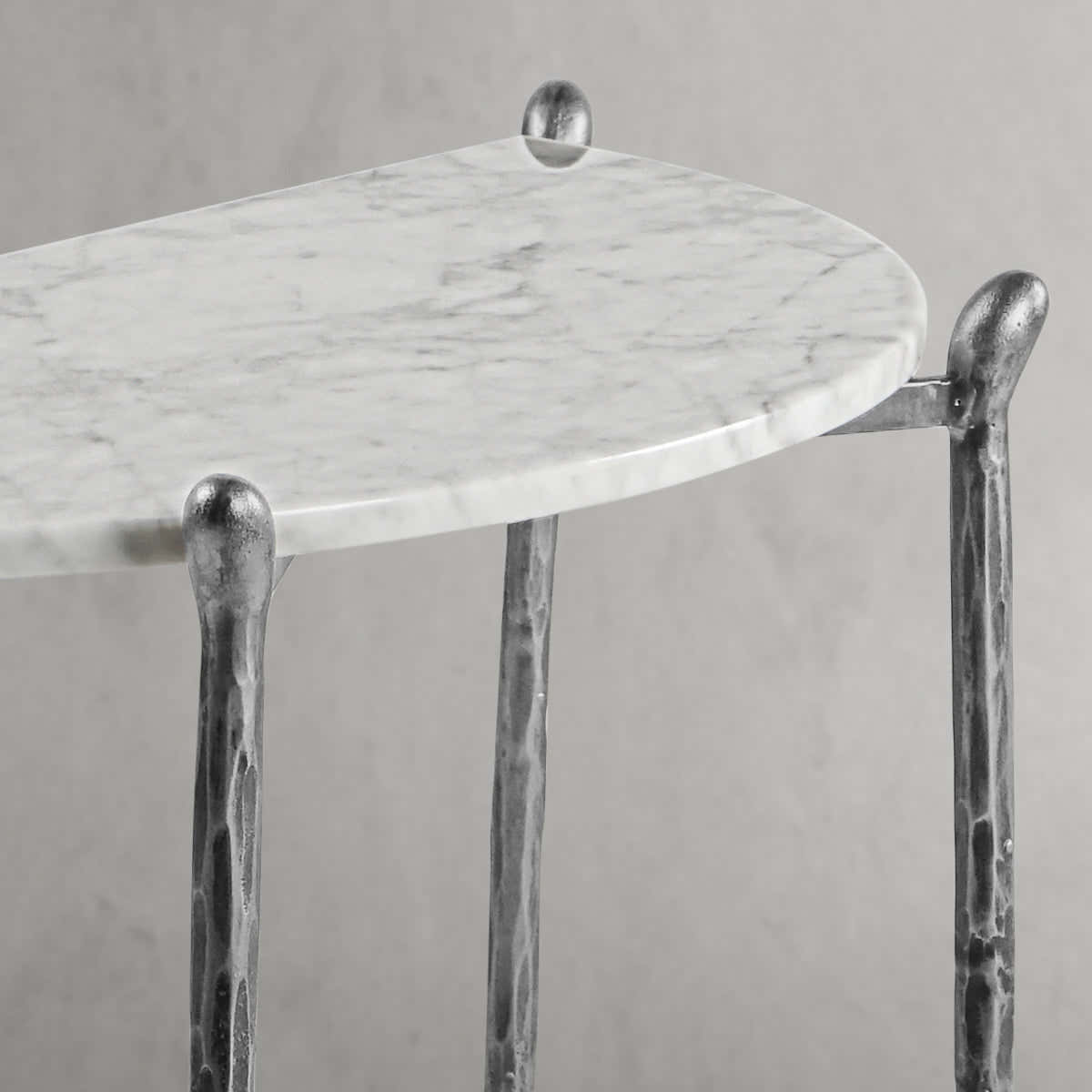 Hand-Forged Metal Horn Semi-Circle Marble Console Table