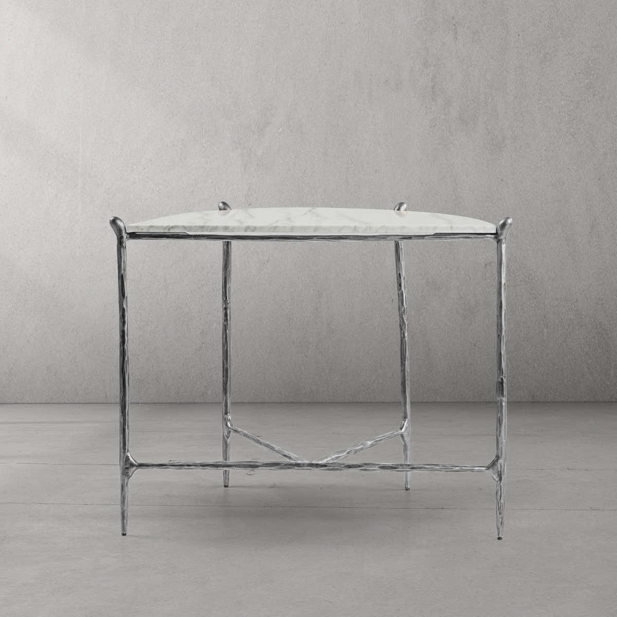 Hand-Forged Metal Horn Semi-Circle Marble Console Table