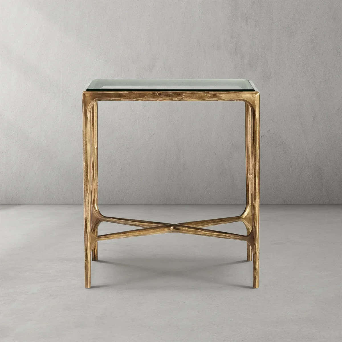 Hand-Forged Metal Glass Square Side Table 18" 22"