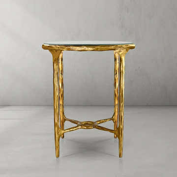 Hand-Forged Metal Glass Round Side Table 3 Leg 24"D