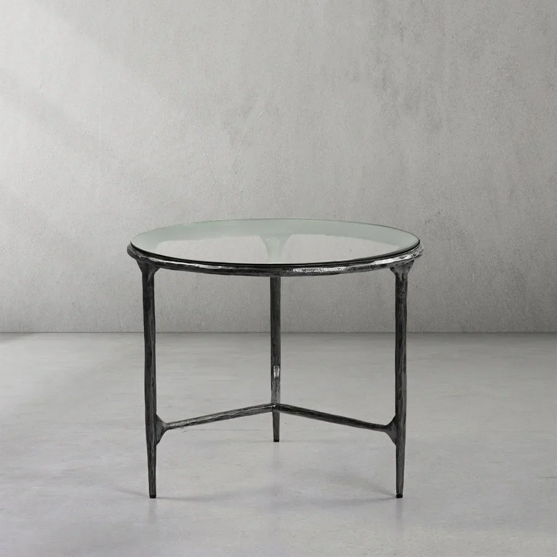 Hand-Forged Metal Glass Round Side Table 3 Leg 24"D