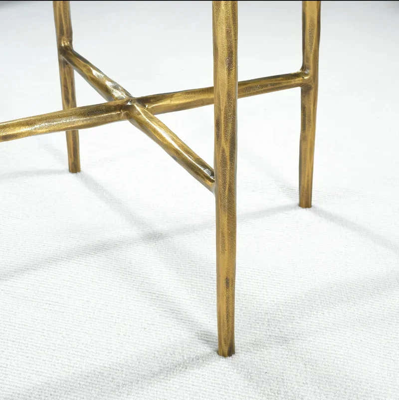 Hand-Forged Metal Glass Round Side Table 3 Leg 24"D