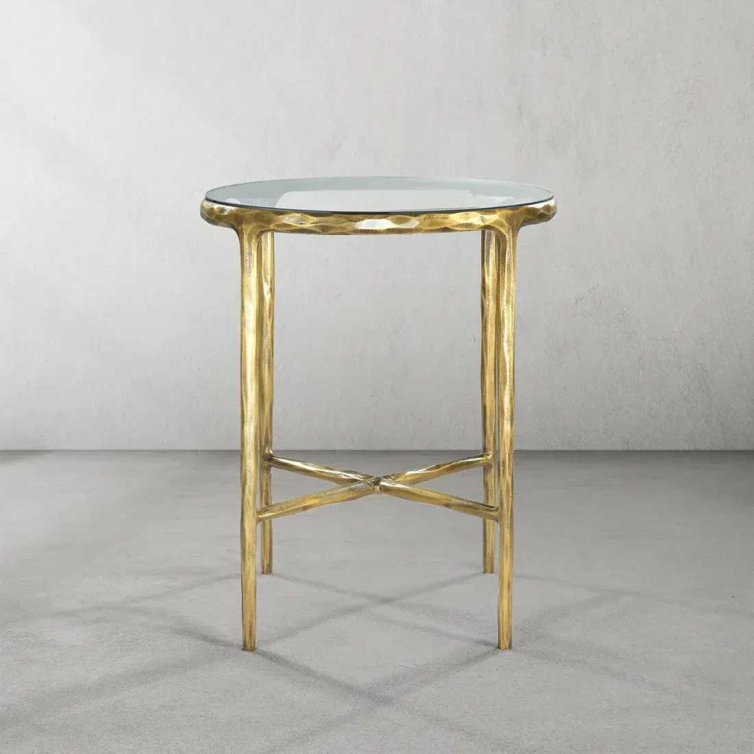 Hand-Forged Metal Glass Round Side Table 18" 22"