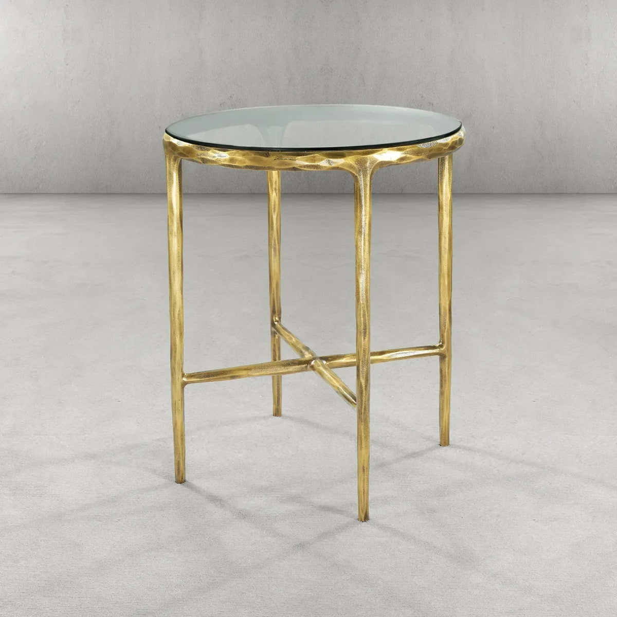 Hand-Forged Metal Glass Round Side Table 18" 22"