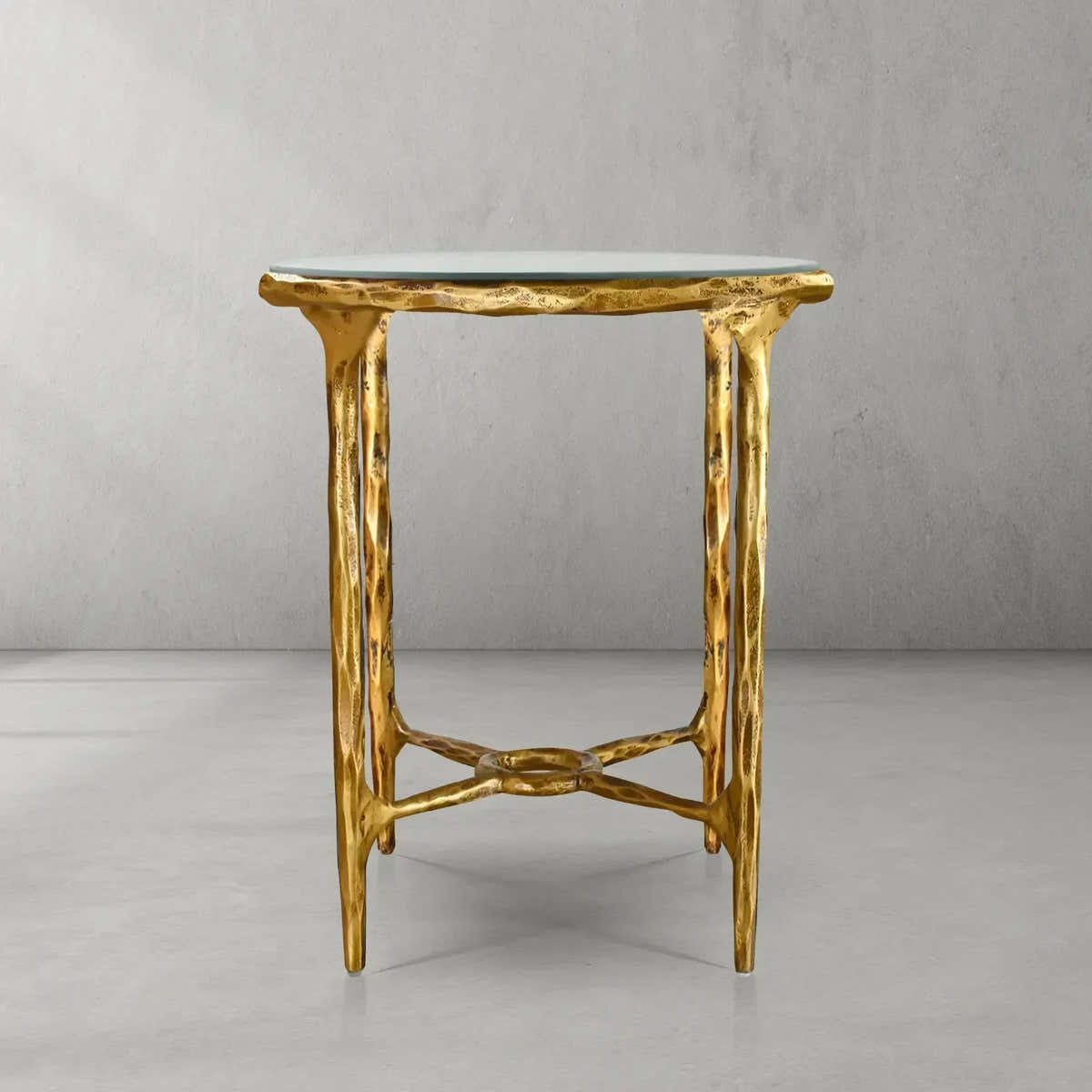 Hand-Forged Metal Glass Round Side Table 18" 22"