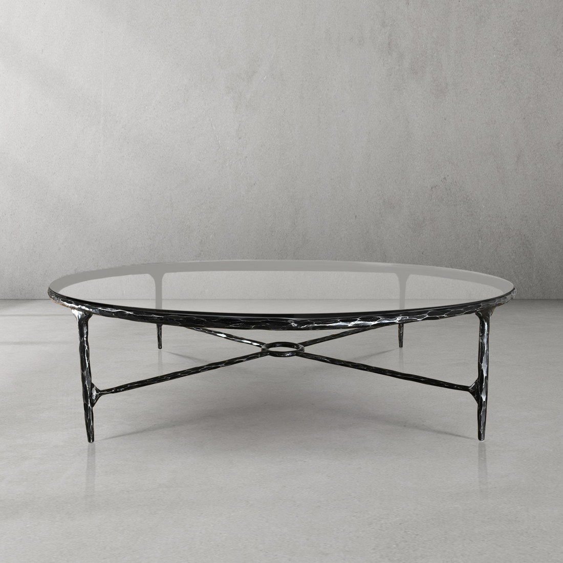 Hand-Forged Metal Glass Round Coffee Table 36" 55"