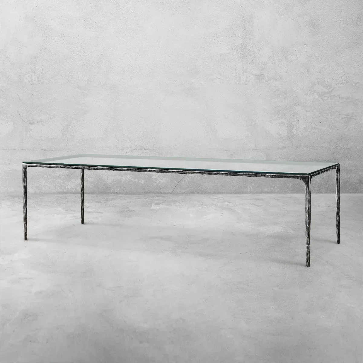 Hand-Forged Metal Glass Rectangular Dining Table