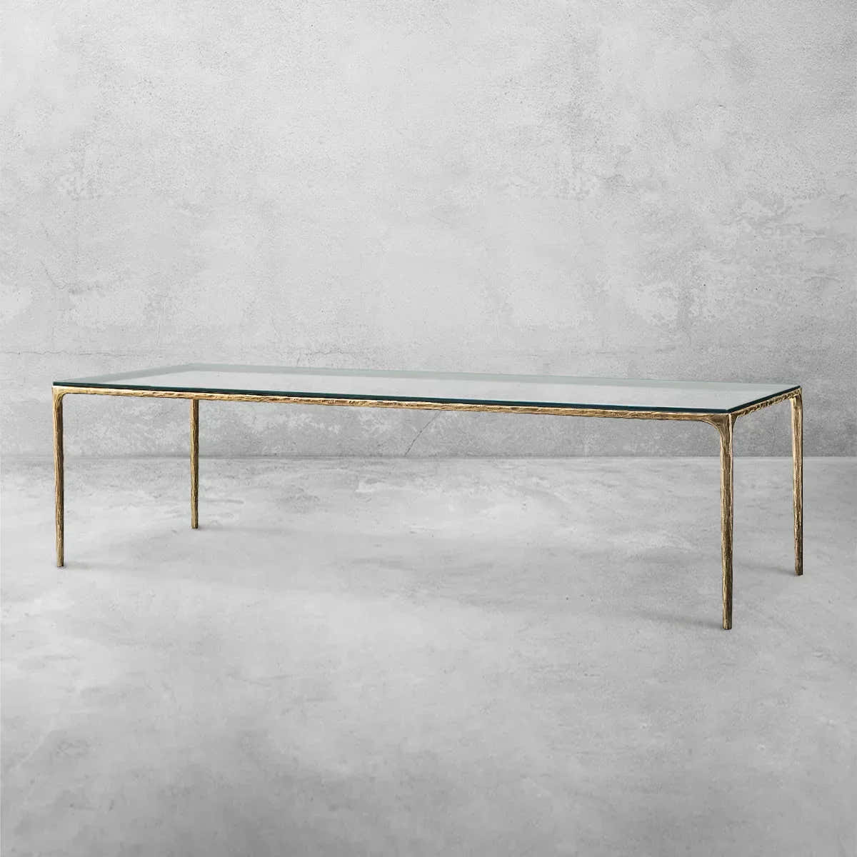 Hand-Forged Metal Glass Rectangular Dining Table