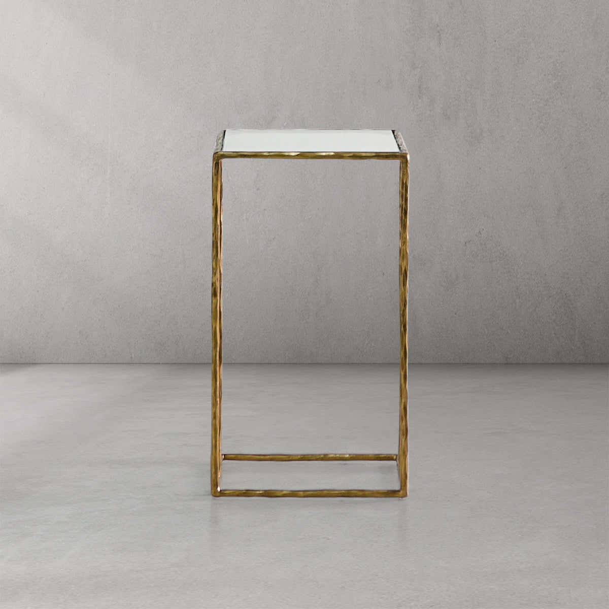 Hand-Forged Metal Glass C-Shaped Side Table