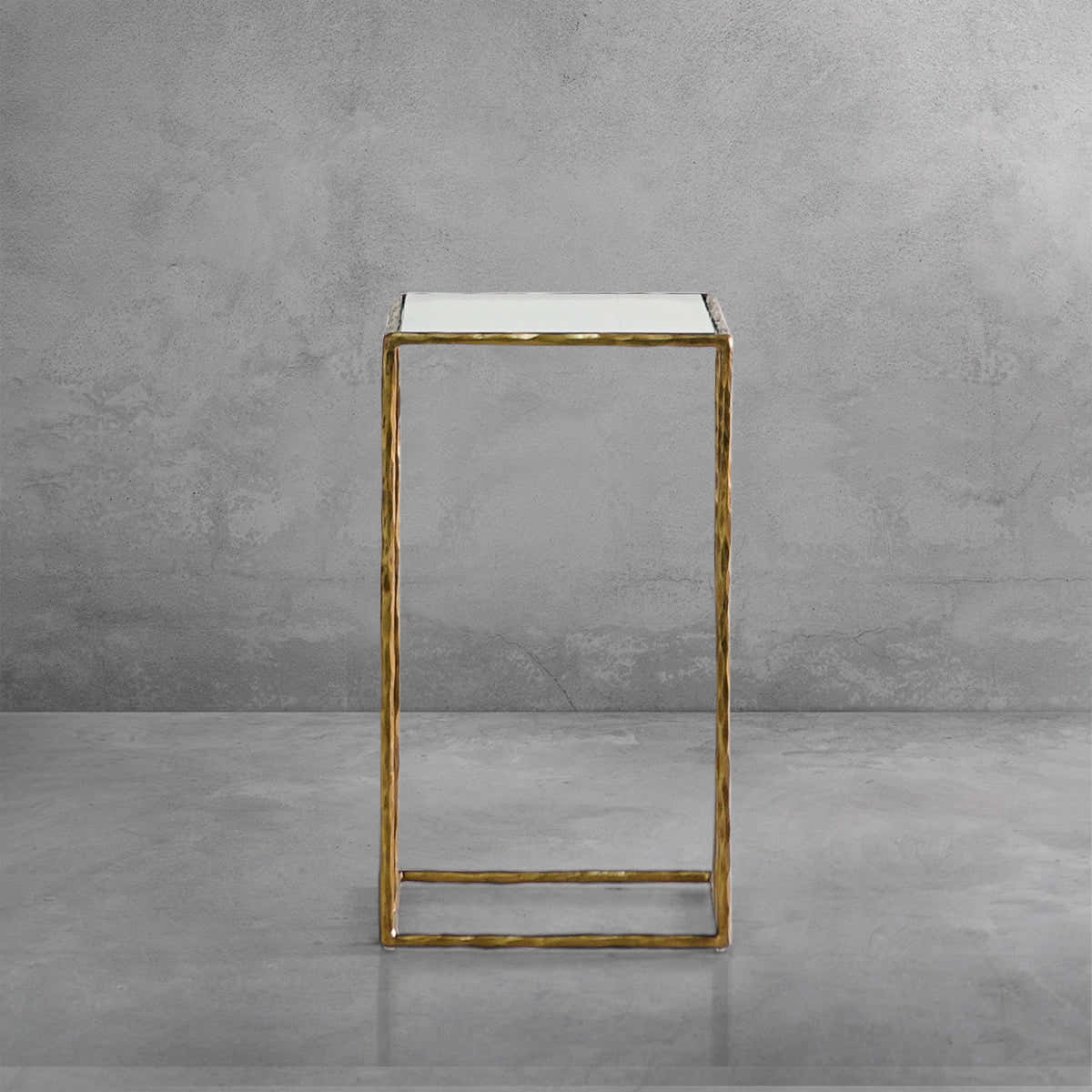Hand-Forged Metal Glass C-Shaped Side Table