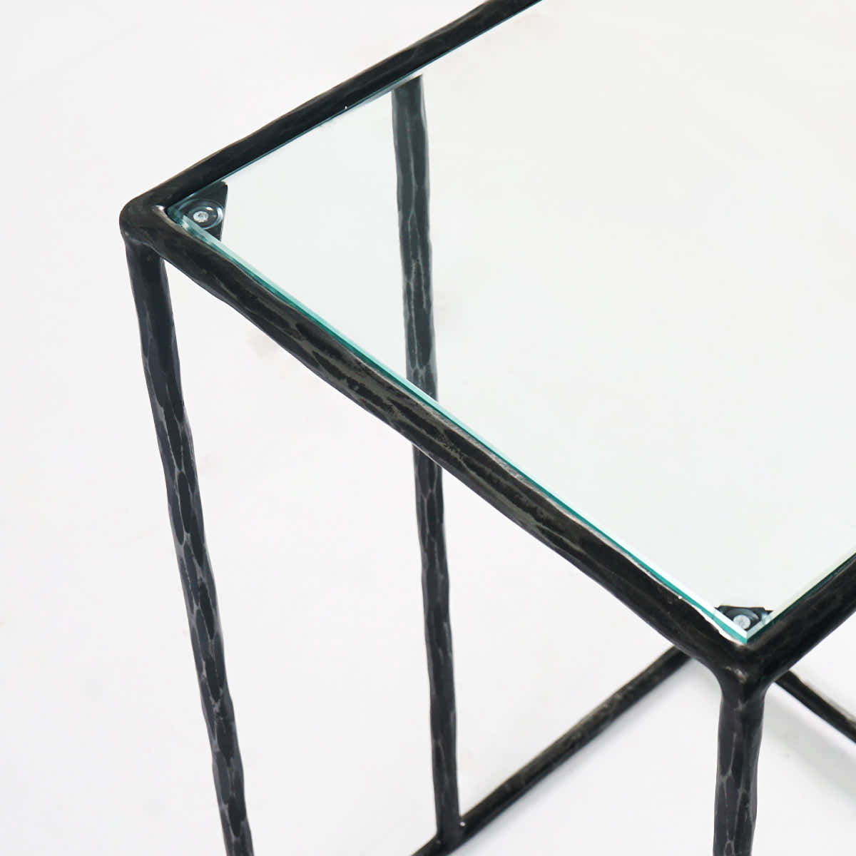 Hand-Forged Metal Glass C-Shaped Side Table