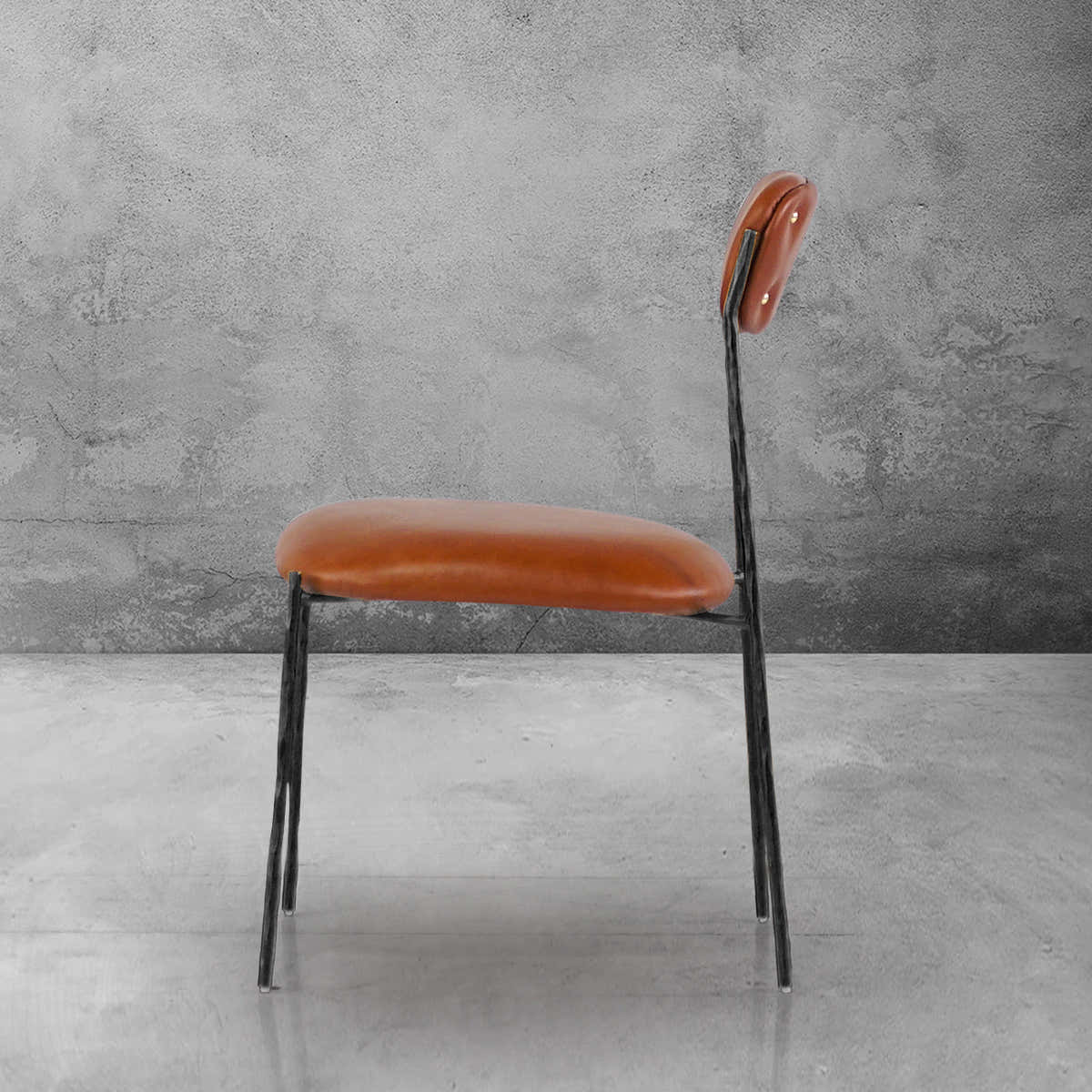 Hand-Forged Metal Genuine Leather Dining Chair