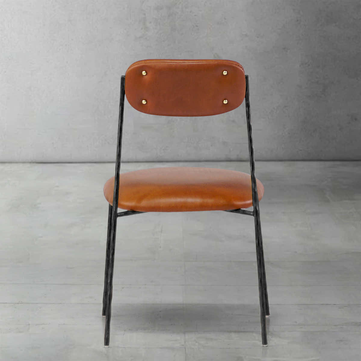 Hand-Forged Metal Genuine Leather Dining Chair