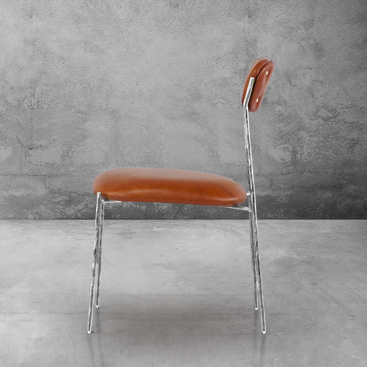 Hand-Forged Metal Genuine Leather Dining Chair