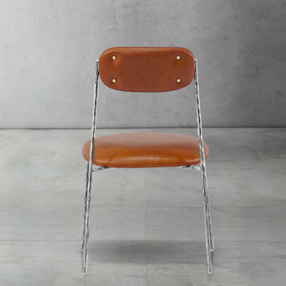 Hand-Forged Metal Genuine Leather Dining Chair