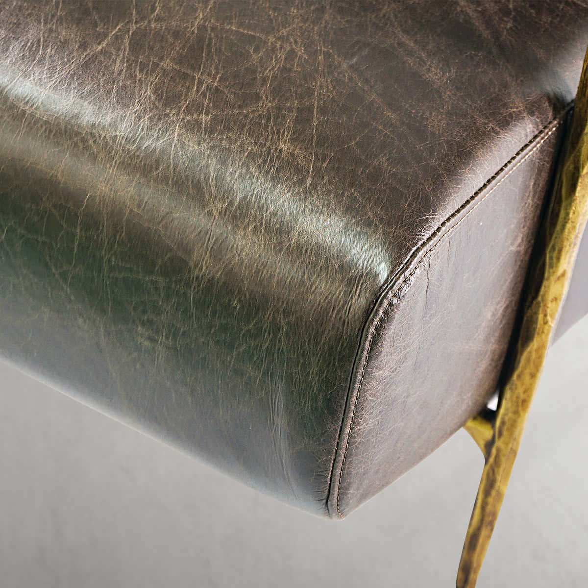 Hand-Forged Metal Genuine Brown Leather Accent Chair