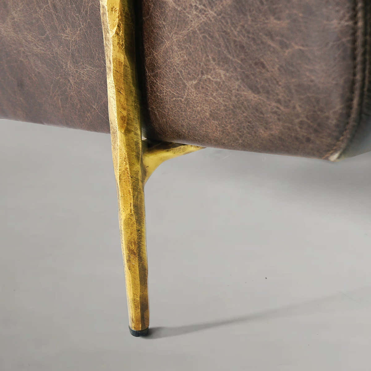 Hand-Forged Metal Genuine Brown Leather Accent Chair