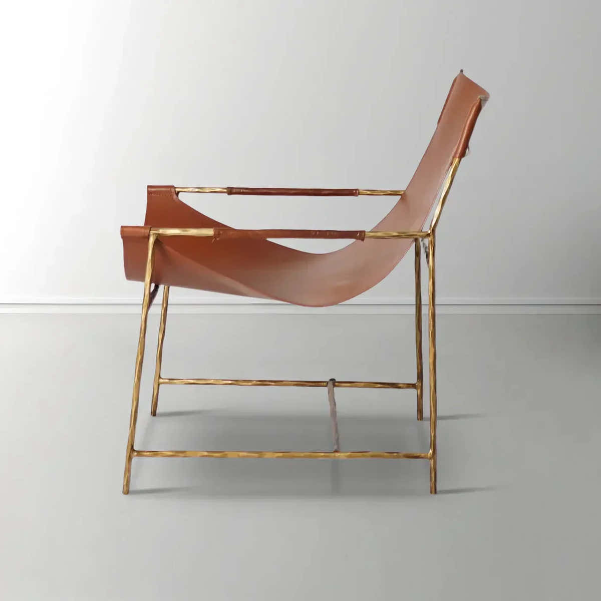 Hand-Forged Metal Brown Leather Lounge Chair