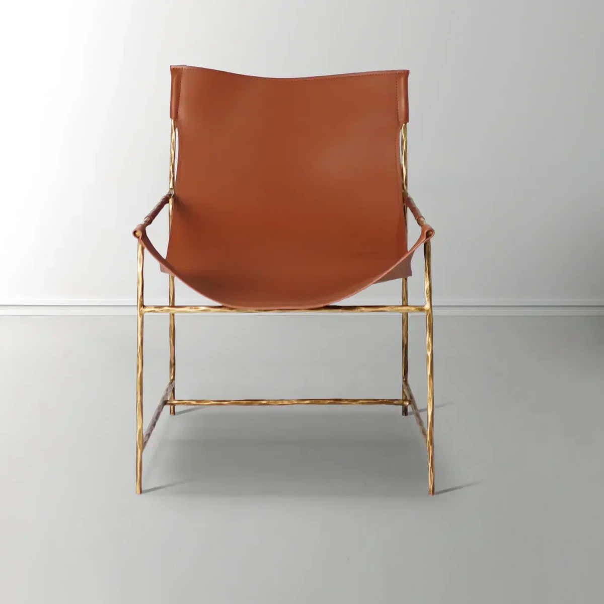 Hand-Forged Metal Brown Leather Lounge Chair