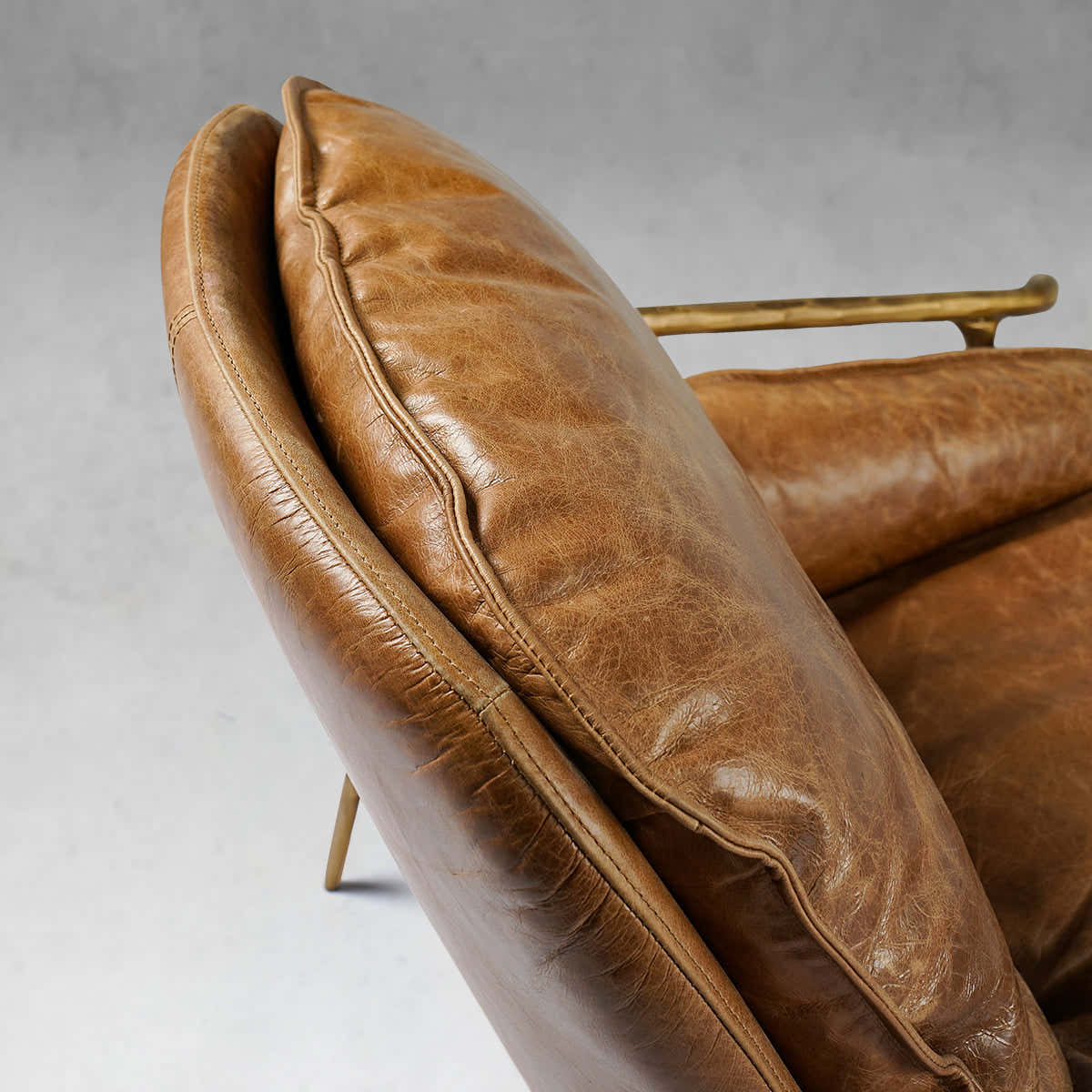 Hand-Forged Metal Brown Leather Accent Chairs