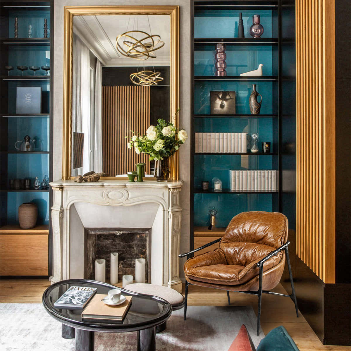 Hand-Forged Metal Brown Leather Accent Chairs