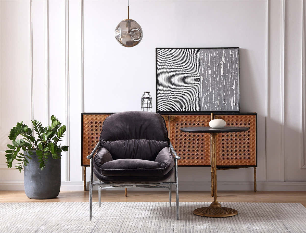 Hand-Forged Metal Brown Leather Accent Chairs