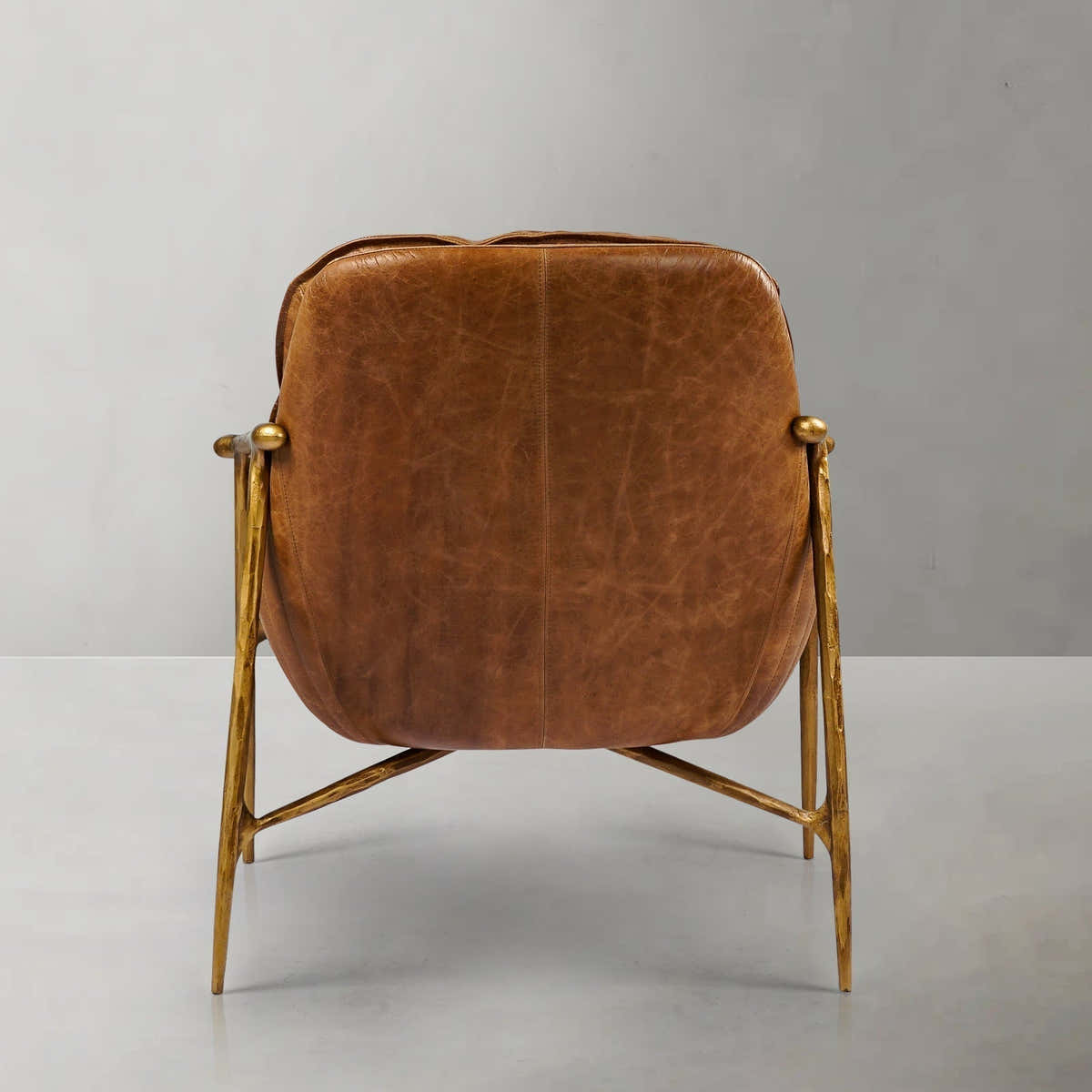 Hand-Forged Metal Brown Leather Accent Chairs
