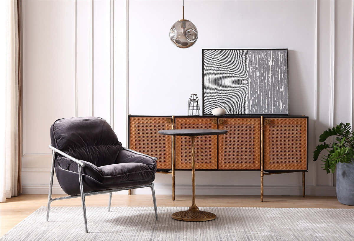 Hand-Forged Metal Brown Leather Accent Chairs