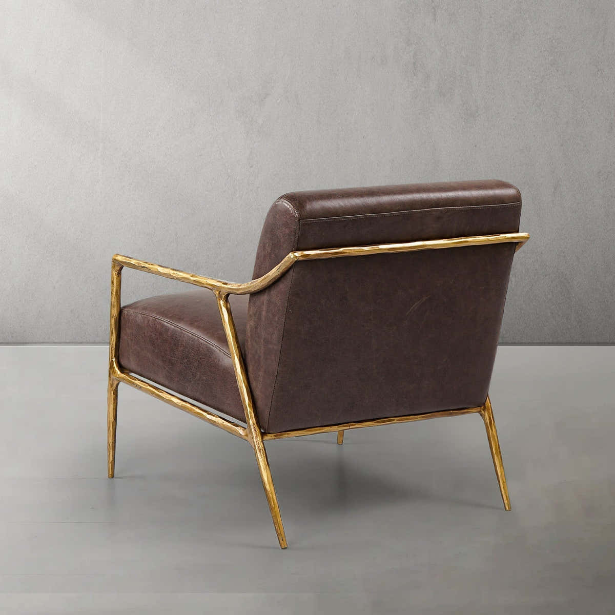 Hand-Forged Metal Brown Leather Accent Chair
