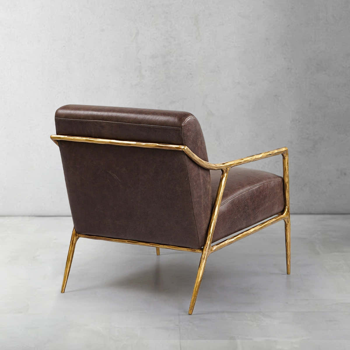 Hand-Forged Metal Brown Leather Accent Chair