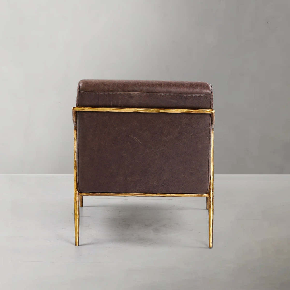 Hand-Forged Metal Brown Leather Accent Chair