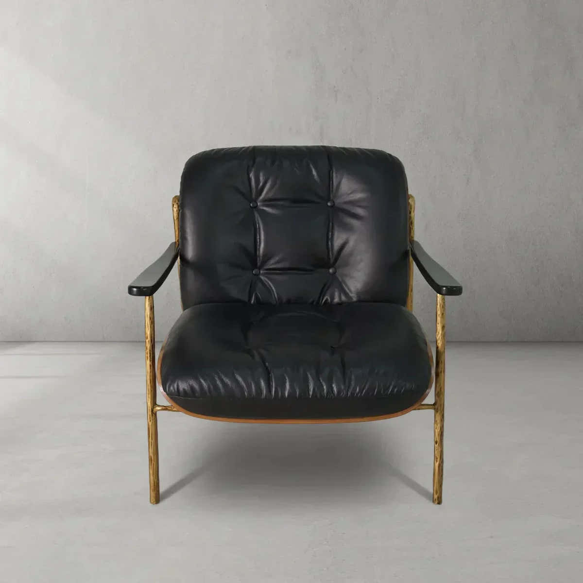 Hand-Forged Metal Black Leather Accent Chairs